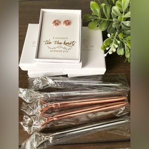 I couldn’t tie the knot without you earrings & diamond pens set of 5 Bride gift